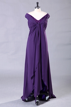 Off The Shoulder Empire Full Length Purple Maternity Prom Dress 