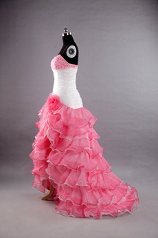 Colorful Pink And White Sheath Quinceanera Dress 