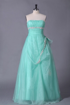 Sweet Strapless Puffy Floor Length Aqua Princess Quinceanera Gown 