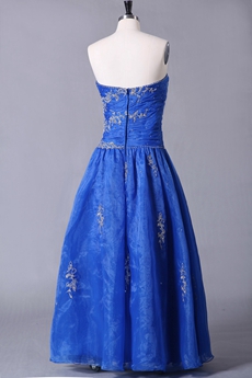 Embroidery Puffy Floor Length Royal Blue Organza Quinceanera Dress 
