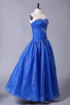 Embroidery Puffy Floor Length Royal Blue Organza Quinceanera Dress 