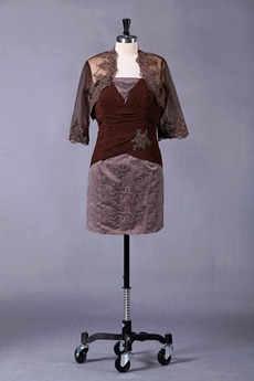 3/4 Sleeves Mini Length Brown Mother Of The Groom Dress 
