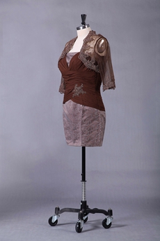 3/4 Sleeves Mini Length Brown Mother Of The Groom Dress 