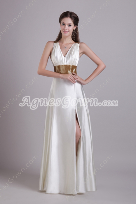 Hot Crossed Straps Back Ivory Wedding Dress Front Slit 
