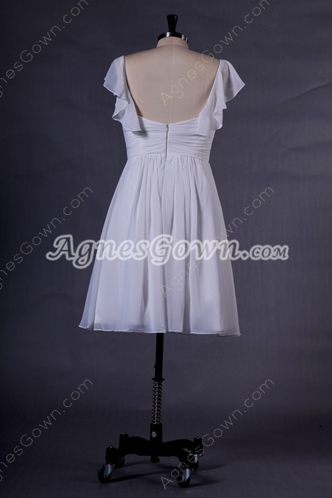 Cap Sleeves Mini Length Ivory Chiffon Beach Wedding Dress 