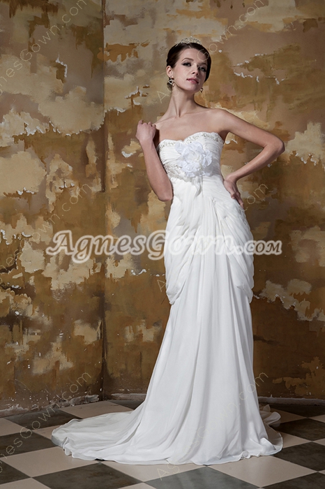 Romantic Sheath Full Length White Chiffon Summer Beach Wedding Gown