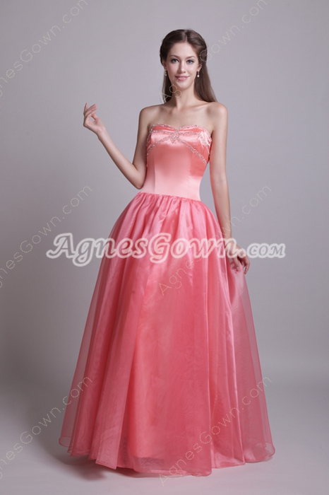 Dipped Neckline Watermelon Organza Princess Quince Dress 
