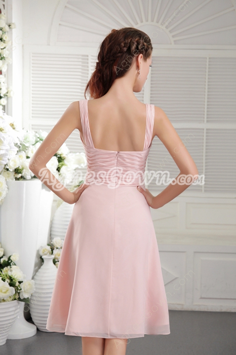 Noble Straps A-line Knee Length Pink Bridesmaid Dress 