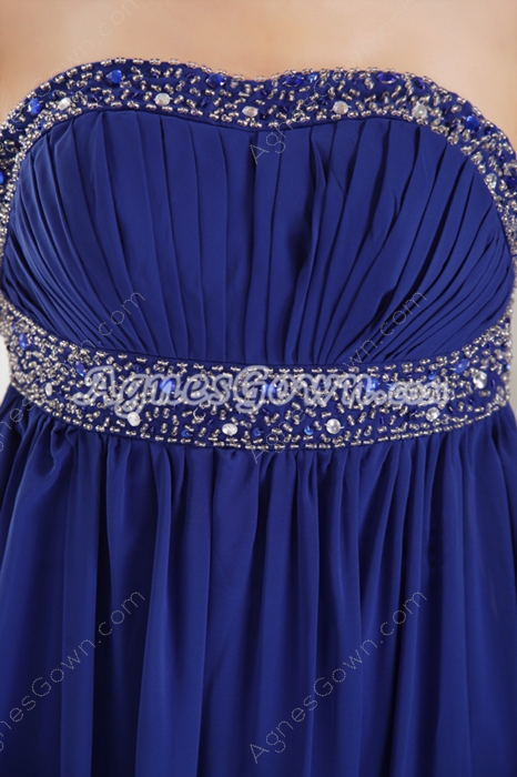 Open Back Column Full Length Royal Blue Chiffon Prom Dress 