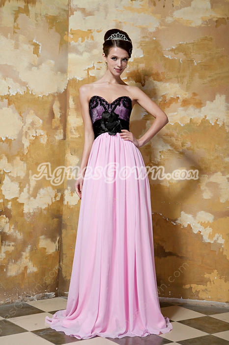 Column Full Length Black And Pink Formal Evening Gown With Shawl 