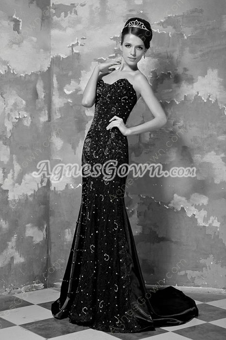 Graceful Sweetheart Full Length Black Trumpet/Mermaid Prom Dress With Handwork 