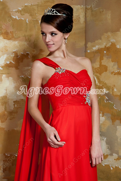 Delicate Single Straps Column Full Length Red Chiffon Prom Dress With Ribbon