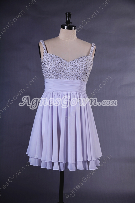 Straps Mini Length White Prom Dress With Great Handwork  