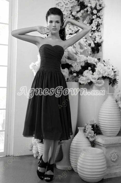 Cheap Sweetheart A-line Tea Length Grape Colored Bridesmaid Dress 