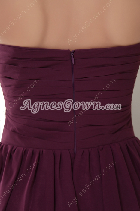 Cheap Sweetheart A-line Tea Length Grape Colored Bridesmaid Dress 