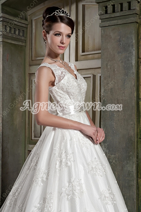 Grecian V-Neckline Princess Lace Wedding Dress V-Back 