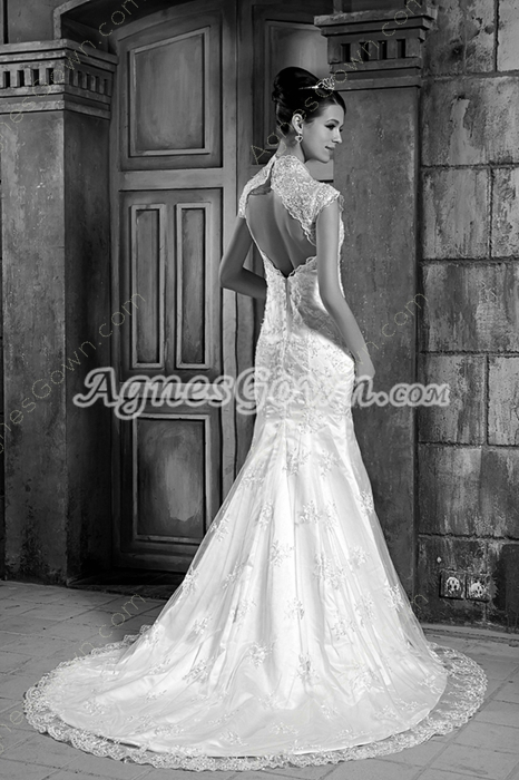 Retro Queen Anne Neckline Trumpet/Mermaid Lace Wedding Gown