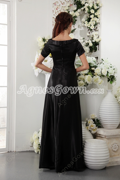 Short Sleeves Column Long Black Mother Of The Bride Dress 