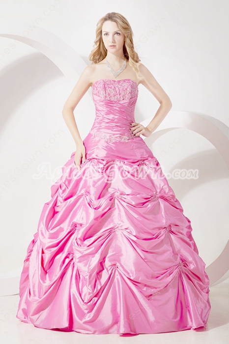 Strapless Ball Gown Taffeta Hot Pink Quinceanera Dress 2016