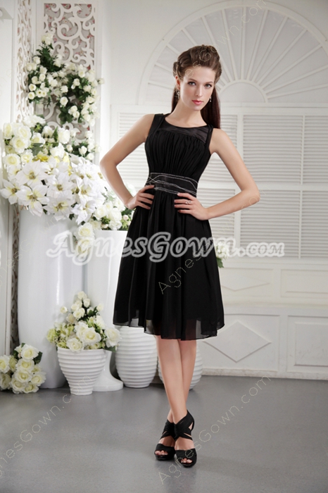 A-line Knee Length Scoop Neckline Black Chiffon Prom Dress 
