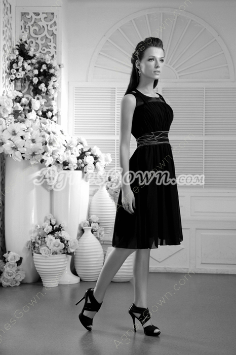 A-line Knee Length Scoop Neckline Black Chiffon Prom Dress 