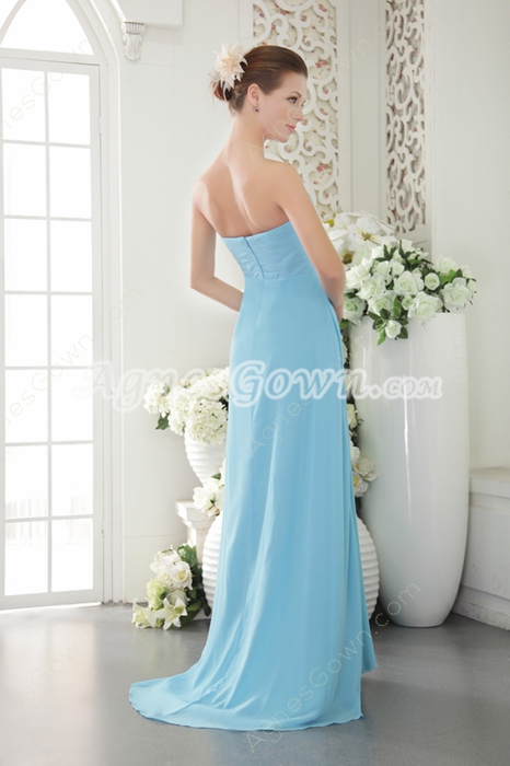 Affordable Sweetheart Straight/Column Blue Chiffon Prom Dress 