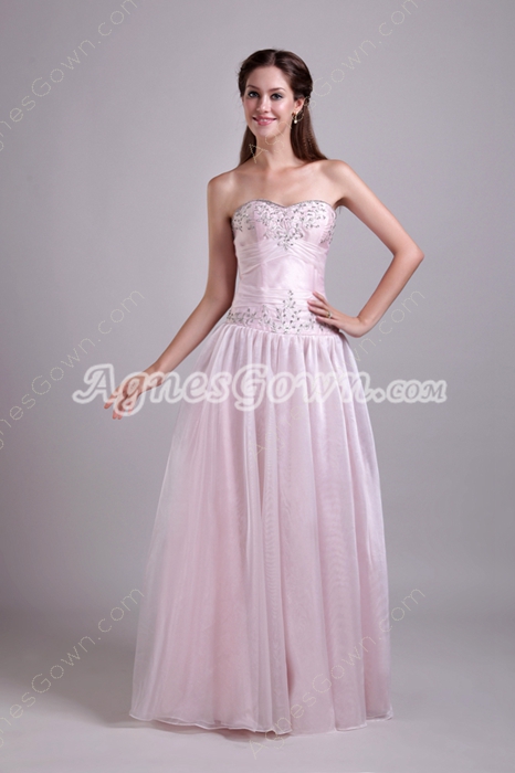Shallow Sweetheart Puffy Floor Length Light Pink Quince Dress 