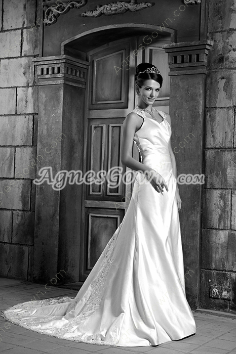 Keyhole Back A-line Ivory Satin Plus Size Wedding Dress 