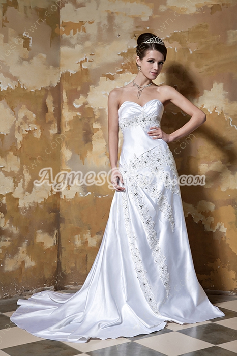 Great Handwork A-line Full Length Plus Size Satin Wedding Dress 