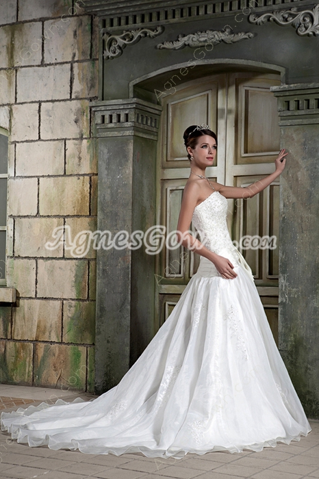 Dropped Waist Puffy Organza Princess Wedding Dress For Plus Size Women 