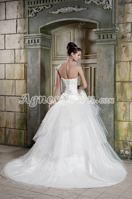 Affordable Strapless Ball Gown Tulle Wedding Dress Plus Size 