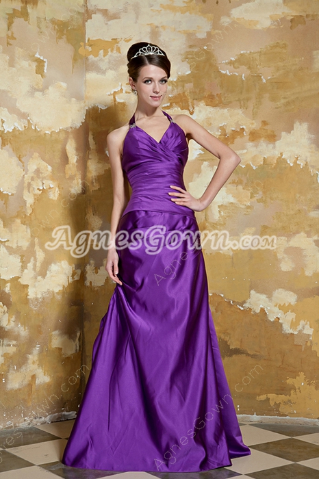 Halter Column Full Length Regency Purple Prom Dress  