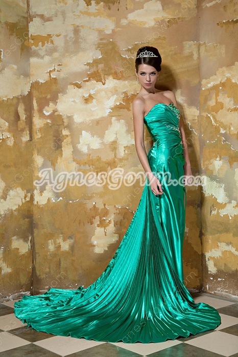 Sweetheart A-line Green Satin Celebrity Dress Front Slit 