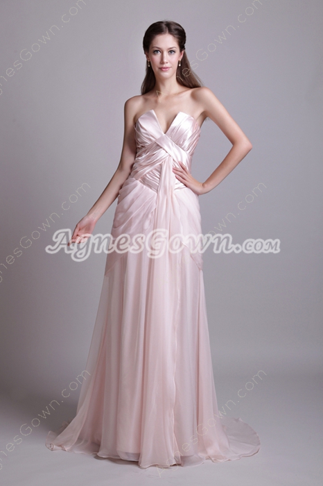 Cowl Neckline Pearl Pink Chiffon Prom Dress 