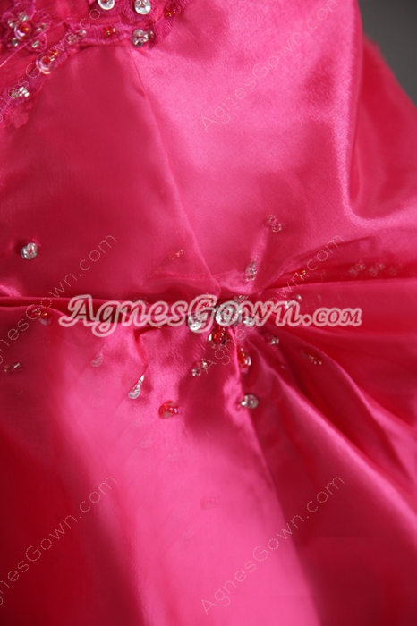 Hot Pink Taffeta Princess Quince Ball Dress With Embroidery Beads 
