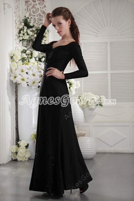 Straight Ankle Length Long Sleeves Black Mother Of The Bride Dress 