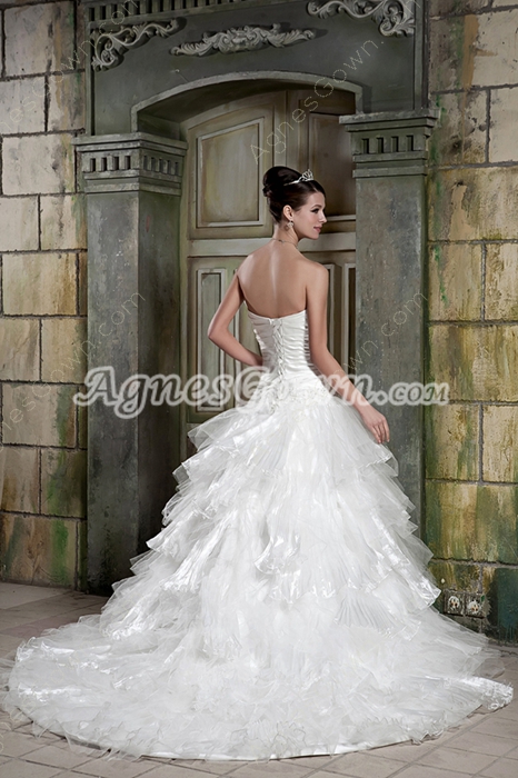 Gorgeous White Organza Layered Ball Gown Wedding Dress 