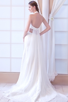 Top Halter A-line Lace Wedding Dress For Summer Open Back 