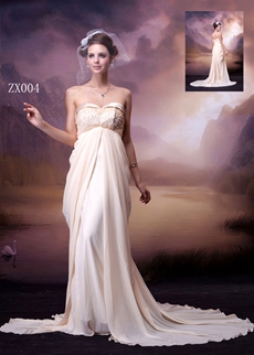 Grecian Sweetheart Empire Full Length Champagne Maternity Wedding Dress With Beads 