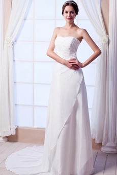 Noble Column Full Length Ivory Chiffon Summer Beach Wedding Gown 