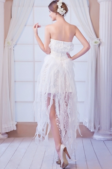 Chic Strapless High Low Organza Beach Wedding Dress With Pearls 