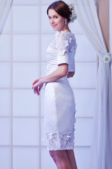 Column Mini Length 1/2 Sleeves Summer Beach Wedding Dress 