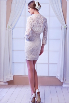 Sheath Mini Length Champagne Lace Wedding Guest Dress With Jacket