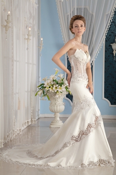 Strapless Ivory Satin Illusion Mermaid Wedding Dress 