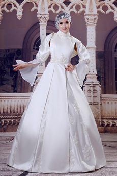 Detachable Long Sleeves High Collar Muslim Wedding Dress 