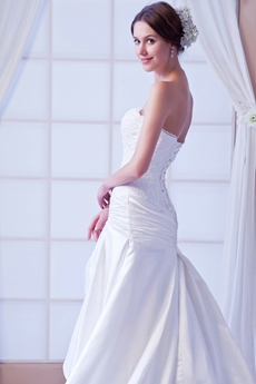 Dropped Waist A-line Satin And Lace Plus Size Wedding Dress 