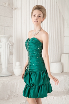 A-line Mini Length Hunter Green Wedding Guest Dress 