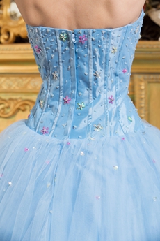 Colorful Beads Strapless Ball Gown Baby Blue Quinceanera Dress 