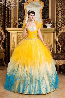 Extraordinary Colorful Yellow And Blue Tulle Rainbow Quinceanera Dress 2016