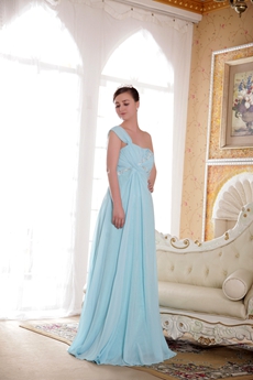 One Shoulder Empire Blue Chiffon Maternity Prom Dress 